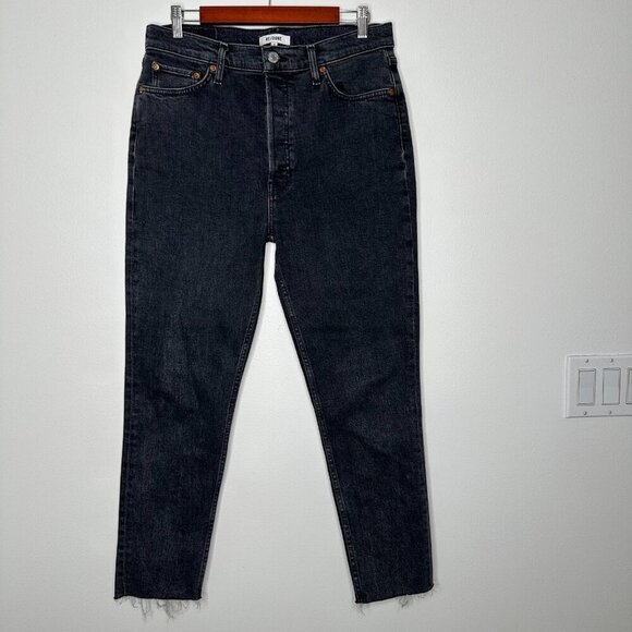 RE/DONE Originals 90s High Rise Ankle Crop Jeans Stoned Noir Size 31 - Picture 1 of 10